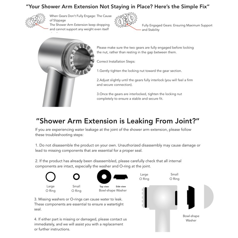 11 Inch Adjustable Shower Head Extension Arm With Locking Set