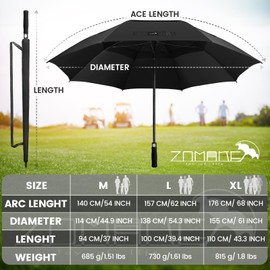 ZOMAKE 62 Inch Golf Umbrella Extra Large Oversized Umbrella Windproof Automatic Open with Golf Big Double Canopy Vented for Rain(Black)