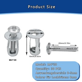 DAIRYCOF Hollow Wall Dowels Pack of 30 M4 x 20 Metal Jack Nuts with Petal Nut for Rigypsum Iron Sheet Thin Walls & Hollow Doors Ideal for Metal Dowels & Expansion Dowels (30, M4 x 20 mm)