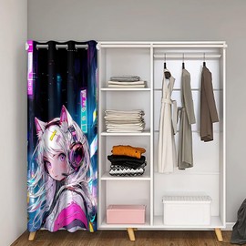 Erosebridal Anime Girl Door Curtain for Doorway Privacy,Japanese Style 3D Anime Door Drape for Kids Girls Boys,Sci Fi Style Gaming Room Divider Curtain,Hot Pink Colorful Blackout Curtain,42"W X 80"L