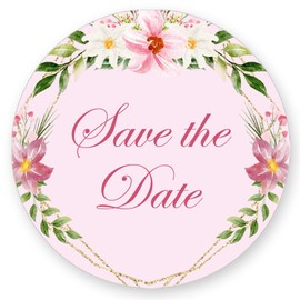 50 Stickers Save the Date Flower Motif Round Diameter 4.5 cm Special Occasion Invitation Motif Stickers
