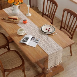meioro Table Runner Cotton 26x120cm Table Center Crochet Elegant Stylish Vintage Table Mat Solid Scandinavian Law Polyester Bohemian Tablecloth Tassel Cotton Fringe Decor Event Party Dining Room