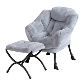 Welnow Toddler Kids Lazy Chair with Ottoman, Accent Comfy Lounge Children Armchair Couch with Armrest and Removable Cover, Detachable Reading Chair with Footrest for Boy or Girl, Plush Grey