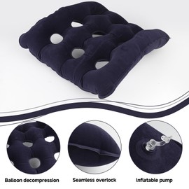 kclkda Air Inflatable Seat Cushion, Inflatable Seat Air Cushions for Bottoms Flocking 16 Holes Travel Seats Cushion Pressure Cushions With Pump, Anti Bedsore Cushion for Chair (Dark Blue)