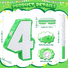 Soulchen Golf Pinata Set Sports Theme Number 16 Inch Pinata with Stick Blindfold Confetti for Golf Birthday Party Decoration(Number 4)
