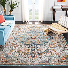 Safavieh Madison Collection MAD447F Boho Chic Medallion Distressed Area Rug, 6' x 9', Grey / Light Blue