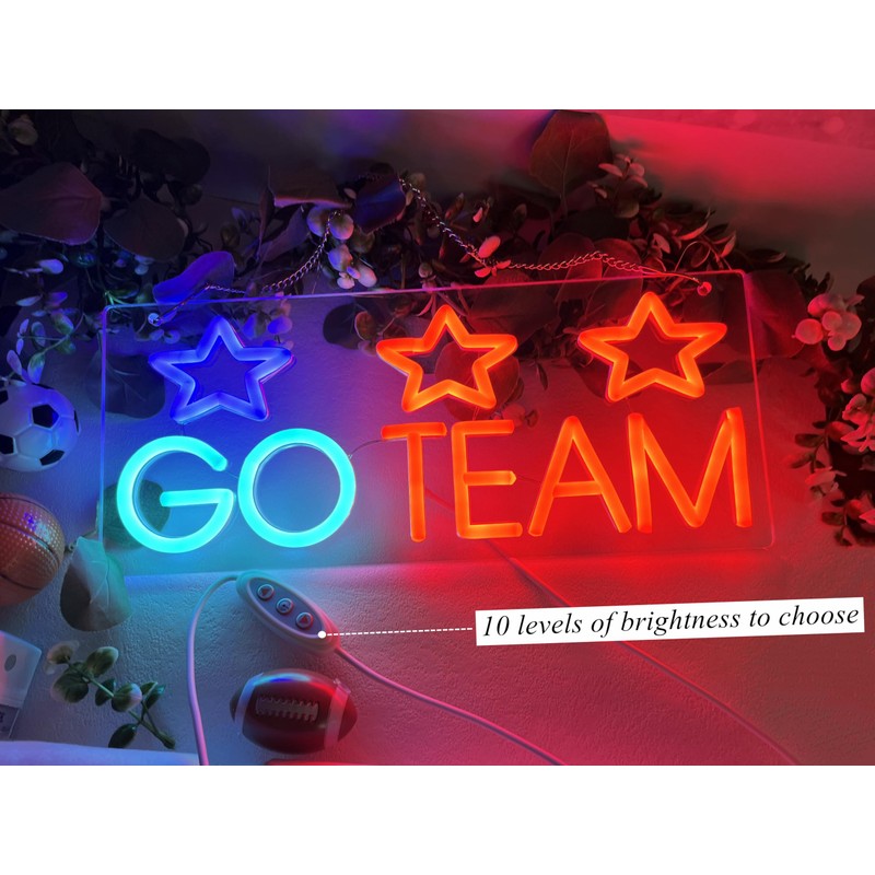 Go Team Neon Sign,Dimmable Baseball Football Neon Sign for Wall
