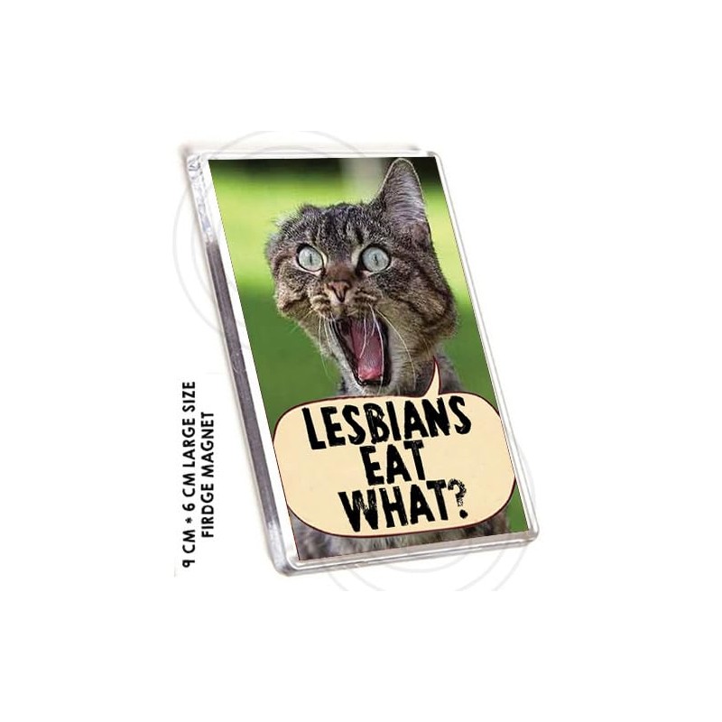 LESBIANS EAT WHAT! FUNNY FRIDGE MAGNET! Novelty Magnet Jumbo size.