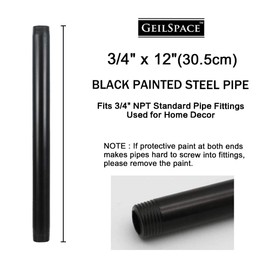 GeilSpace 6 Pack 3/4" × 12" Pre-Cut Black Metal Pipe, Industrial Steel Fits Standard Three Quarters Inch Black Threaded Pipes and Fittings - Vintage DIY Industrial Shelving (3/4" × 12")