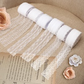 Lace Ribbon, 6 Rolls 60 m Lace Ribbon, White Vintage Lace Gift Ribbon, Lace Border, Lace Trim, Ribbon, Lace Decorative Ribbon for Sewing for Wedding, Table Decoration, Crafts, Gift Ribbon (3/4/4.5 cm)