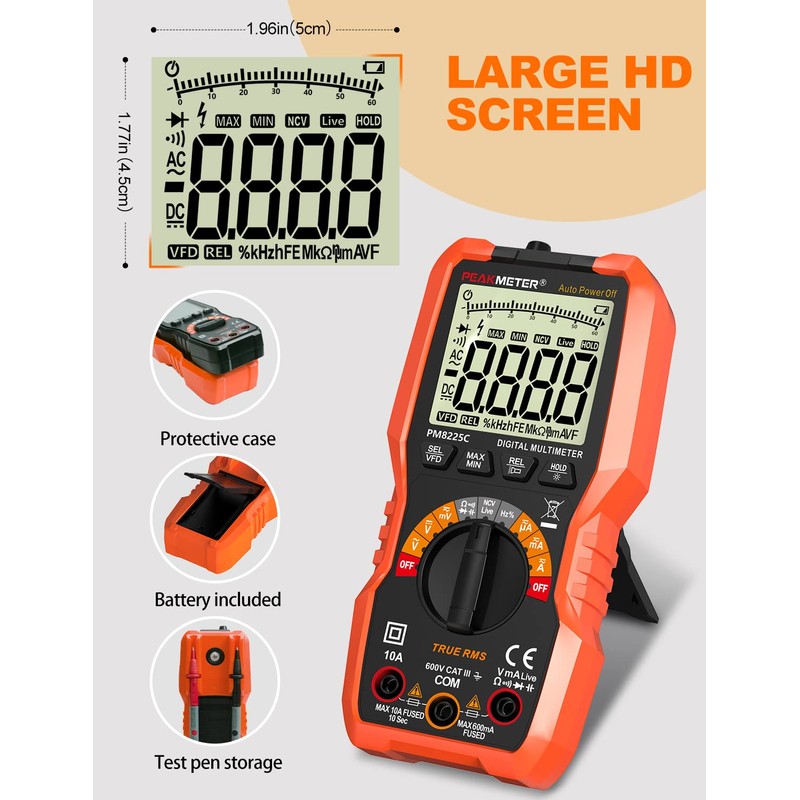 Digital Multimeter, 6000 Counts Auto Range, Accurately Measure AC/DC Voltage,