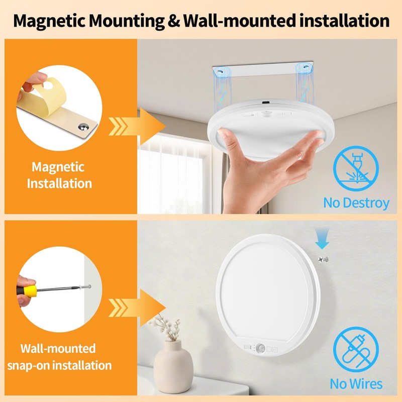 Meliya Rechargeable Motion Sensor Ceiling Light with Remote, 3000K 4000K