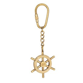 NKlaus Brass Steering Wheel Keyring - 11 x 4.5 cm Maritime Retro Decoration, Classic Design 16004, gold