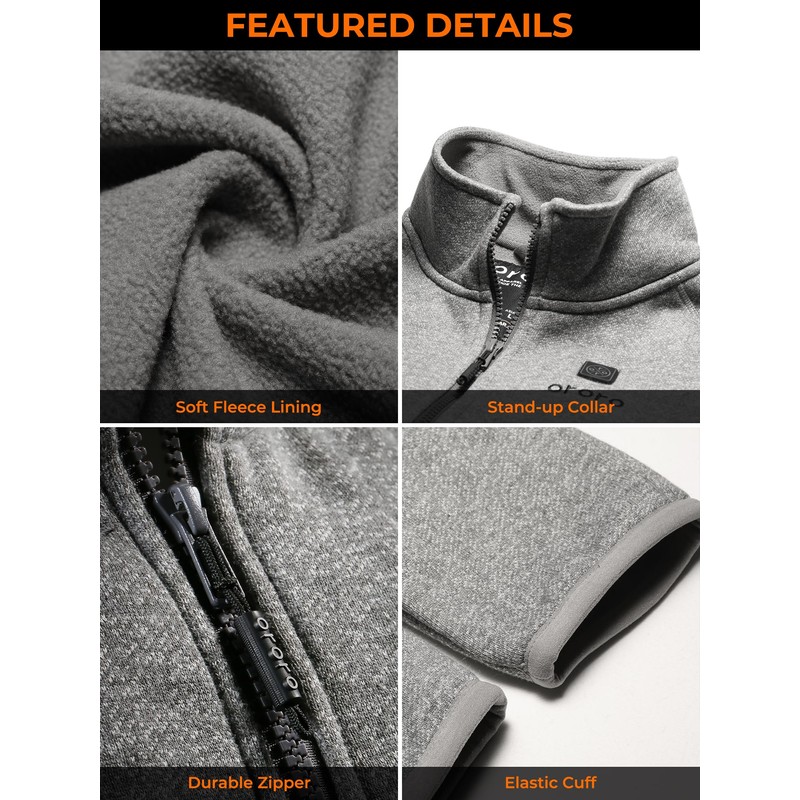 ORORO Men’s Heated Fleece Jacket with Battery, Fleece Heating Jacket