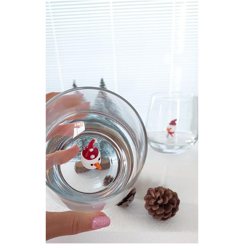 HeguSun 3D Drinking Glass Cup with Cute Snowman Figurine Inside,Handmade
