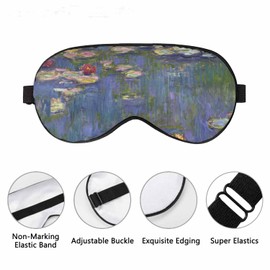 Vnwoalu Lilies Sleep Eye Mask Monet Water Lilies Men Women Sleep Mask with Adjustable Strap Eye Cover Eye Shade for Travel, Nap,Meditation