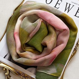 AWOCAN Women's Scarf Lightweight Scarves Floral Scarf Sun Protection Shear Silky Feel Chiffon Scarf, Green
