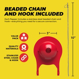 Universal 3 Inch Toilet Flapper Replacement (3 Pack) – Compatible with TOTO G-Max THU499S, THU175S, 2021BP – Includes Beaded Chain and Hook – Fits Most 3” Flush Valves