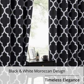 BOHOMOCASA Moroccan Trellis Black and White 100% Blackout Curtains for Bedroom – Thermal Insulated, Noise Reducing, Grommet Top, 52×84 in,2 Panels