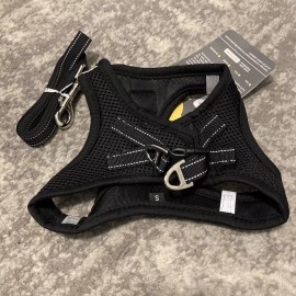pawimage  dog harness with leash S black( leash 46’’; neck 12’’ chest 14’’)