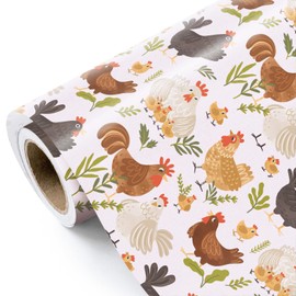 WRAPAHOLIC Chick Wrapping Paper Roll - Mini Roll - 17 Inch x 16.5 Feet - Cute Pink Chicken Farm Wrapping Paper for Birthday, Baby Shower, Country Present Wrapping