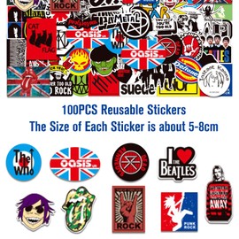Rock and Roll Music Stickers, 100Pcs Trendy Music Band Stickers Packs for Classic Rock Guitar Sticker for Adults Vinyl Waterproof Decals Fashion Hip-Hop Decals Graffiti Sticker for Teens Adults