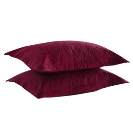 MarCielo 2-Piece Embroidered Pillow Shams, Decorative Microfiber Pillow Shams Set Standard Size, Dark Burgundy