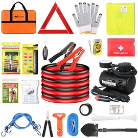Nilight Car Emergency Kit with Jumper Cable Air Compressor Tire Repair Essential Tools and 44 Pieces First Aid Kit,Roadside Safety Assistance for Travel Camping Outdoor Cars Truck SUV RV