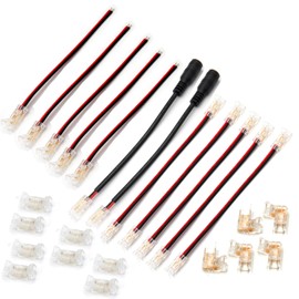 2-Pin COB LED Connectors,25Pcs 5mm Width Connectors and Cable Kit for Single Color COB LED Strip,8Pcs Gapless Connectors,10Pcs Connector+Cable,5Pcs L-Shape,2Pcs Female Plug (2P-5mm Width)