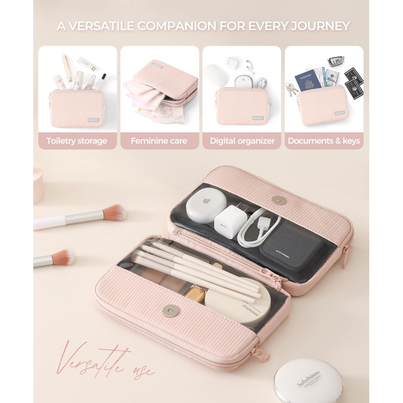 EPEDAL24 Preppy Makeup Bag, Rectangle Double Detachable Cosmetic Organizer, Clear