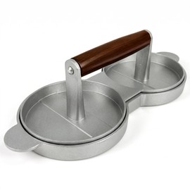 Chabrias Ltd Double Burger Press Quarter Pounder Patty Maker, Non-Stick Coated Cast Aluminium Hamburger Mould with Wooden Handle, Twin 12cm Burger Press for BBQ, (2 Large Press)