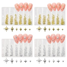 DOOCECIY 4 PCS 3D Silver Gold Nail Charms, Nail Decorations for Women Nail DIY Design