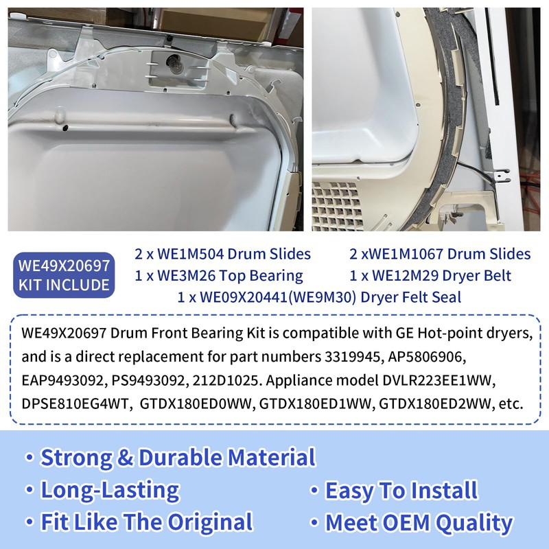 WE49X20697 Dryer Bearing Kit Compatible with GE Dryer Fix Noise