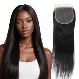 Filelf 5x5 Closure Hd Lace Frontal,Invisible Natural Hairline Single Knot Free Part Silky Glueless Design Clean Lace Closure Straight Natural Black 16 Inch