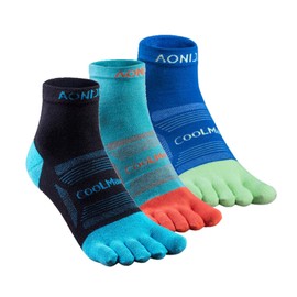 AONIJIE - Paquete de 3 calcetines deportivos deportivos de cinco dedos para hombres y mujeres, correr, senderismo, transpirable, corte bajo, talla S, M, L, Paquete de 3 tallas medianas de corte m, M