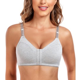 Lemorosy Women's Front Closure Cotton Bra Comfort Unpadded Wireless Everyday Bralette(Grey,38D)