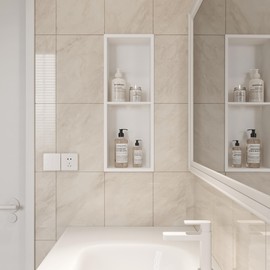 Neodrain Shower Niche Double Shelf Stainless Steel No Tile Needed Bathroom Niches Recessed in Wall, 2-Tier Recessed Wall Niche Waterproof Cubby (8X24 Inch,White)