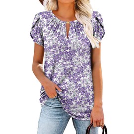 BETTE BOUTIK womens tops petal short sleeve womens plus size tops womens tops dressy casual women's tunic top WhitePurple X-Large