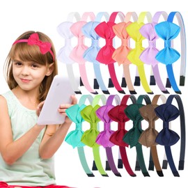 WJYX BOWS 15pcs Colorful Bow Headbands for Kids, Assorted Colors Hair Accessories Set, Cute Ribbon Hairbands for Girls, Ideal for Parties, Daily Wear & Hair Styling