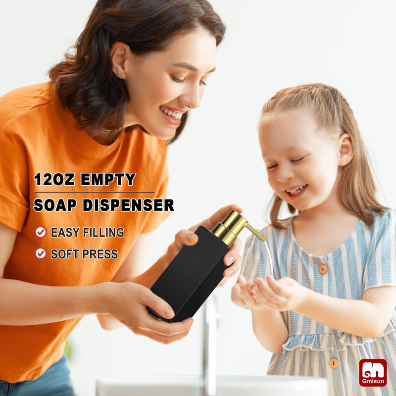 GMISUN Gold Hand Soap Dispenser, Black Glass Soap Dispenser with