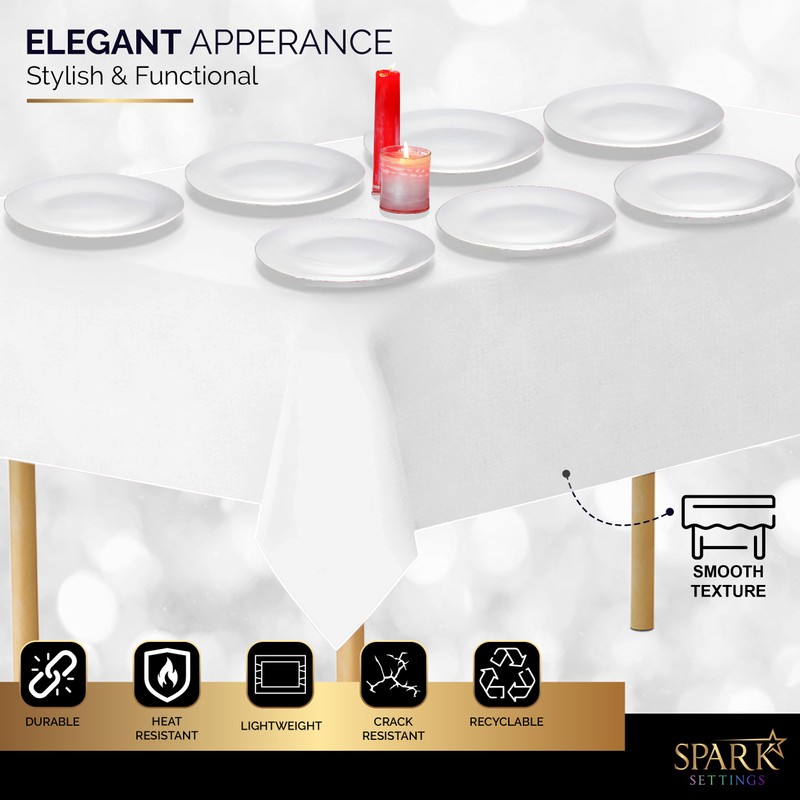 Amcrate Rectangular Plastic White Reusable Tablecloth Cover - Ideal for