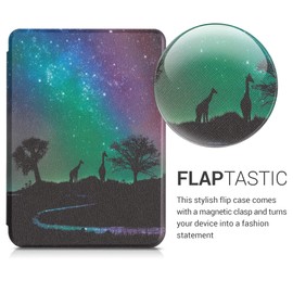 kwmobile Flip Case Compatible with Tolino Shine 3 Case - eReader Case - Starry Sky Giraffe Black Dark Blue Pink