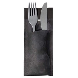 30 Pieces Cutlery Pouches with Napkin, Paper, black