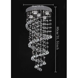 Elegant Spiral Crystal Chandelier Lighting, A1A9 Clear K9 Crystal Raindrop LED Ceiling Lights Chrome Flush Mount Pendant Light Fixture for Livingroom Dining Room Hallway Stairway Foyer (D16'' H31'')