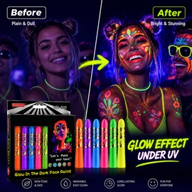 6-Color Glow Face & Body Paint Set for Parties – Water-Based Neon Makeup for Halloween, Cosplay & Festivals