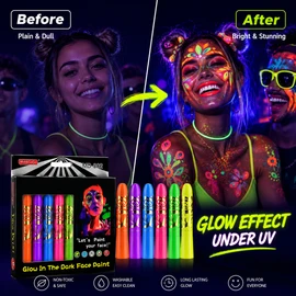 6-Color Glow Face & Body Paint Set for Parties – Water-Based Neon Makeup for Halloween, Cosplay & Festivals