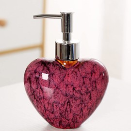 Ceramic Soap Dispenser for Bathroom Kitchen Shower Heart Shaped Decorative Modern Vintage Farmhouse Style Refillable Hand Lotion Pump Bottle for Liquid Soap Shampoo Lotions,Red