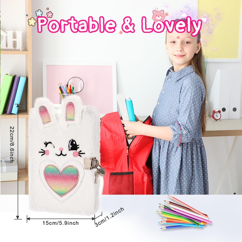 PESLNG Secret Diary Girl with Lock, Plush Notebook with Padlock,