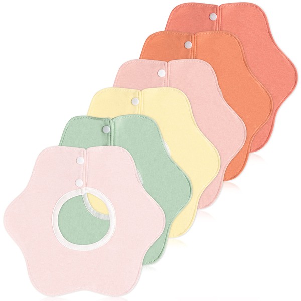 Zainpe 6Pcs 360° Rotate Baby Bibs Waterproof Snap Baby Bib Solid Colors Pink Orange Green Snap Cotton Absorbent Feeding Burp Cloth for Unisex Infant 0-12 Months Boys Girls Drooling Teething Toddler