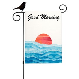 Mugod Modern Garden Flags Abstract Mountains Lake Red Sun Yard Flag Burlap Banners Vertical Double Sided 12.5x18 Inch Small Flag Home Decorative Outdoor Villa
